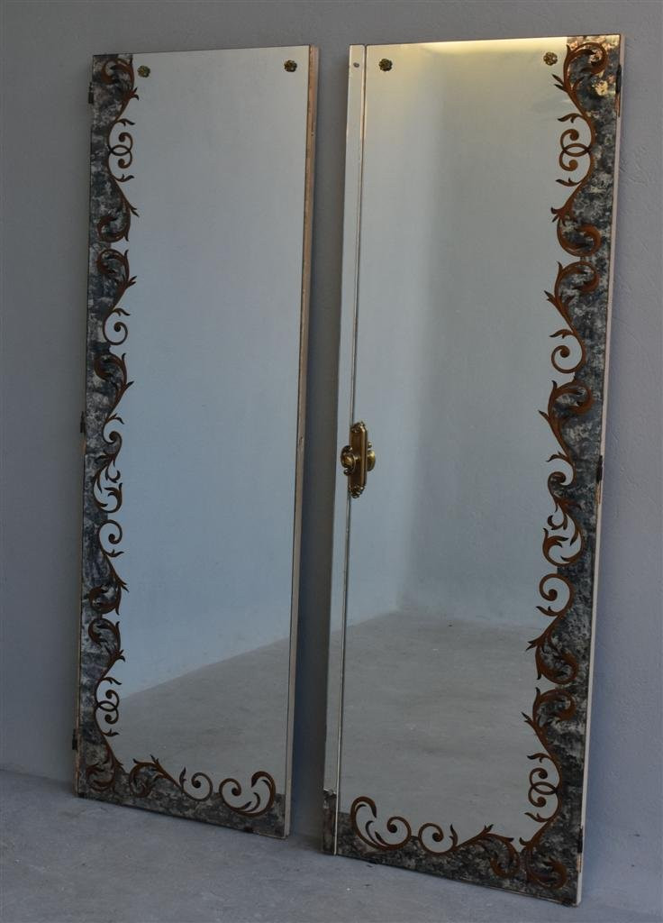 Portes d'armoire en verre églomisé avec fronton style 1940 (paire)-photo-7