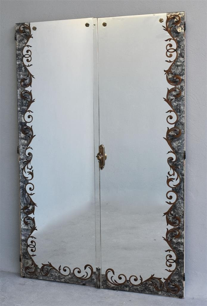 Portes d'armoire en verre églomisé avec fronton style 1940 (paire)-photo-8