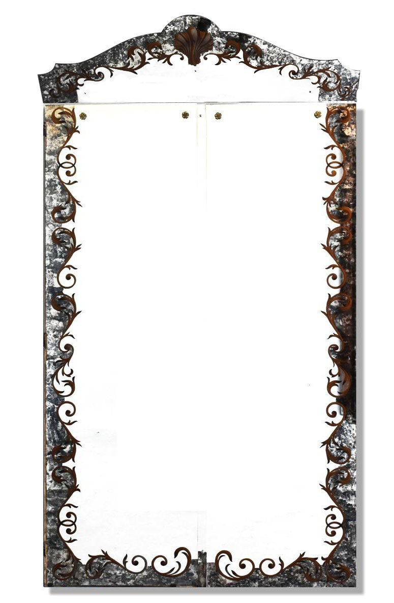 Portes d'armoire en verre églomisé avec fronton style 1940 (paire)