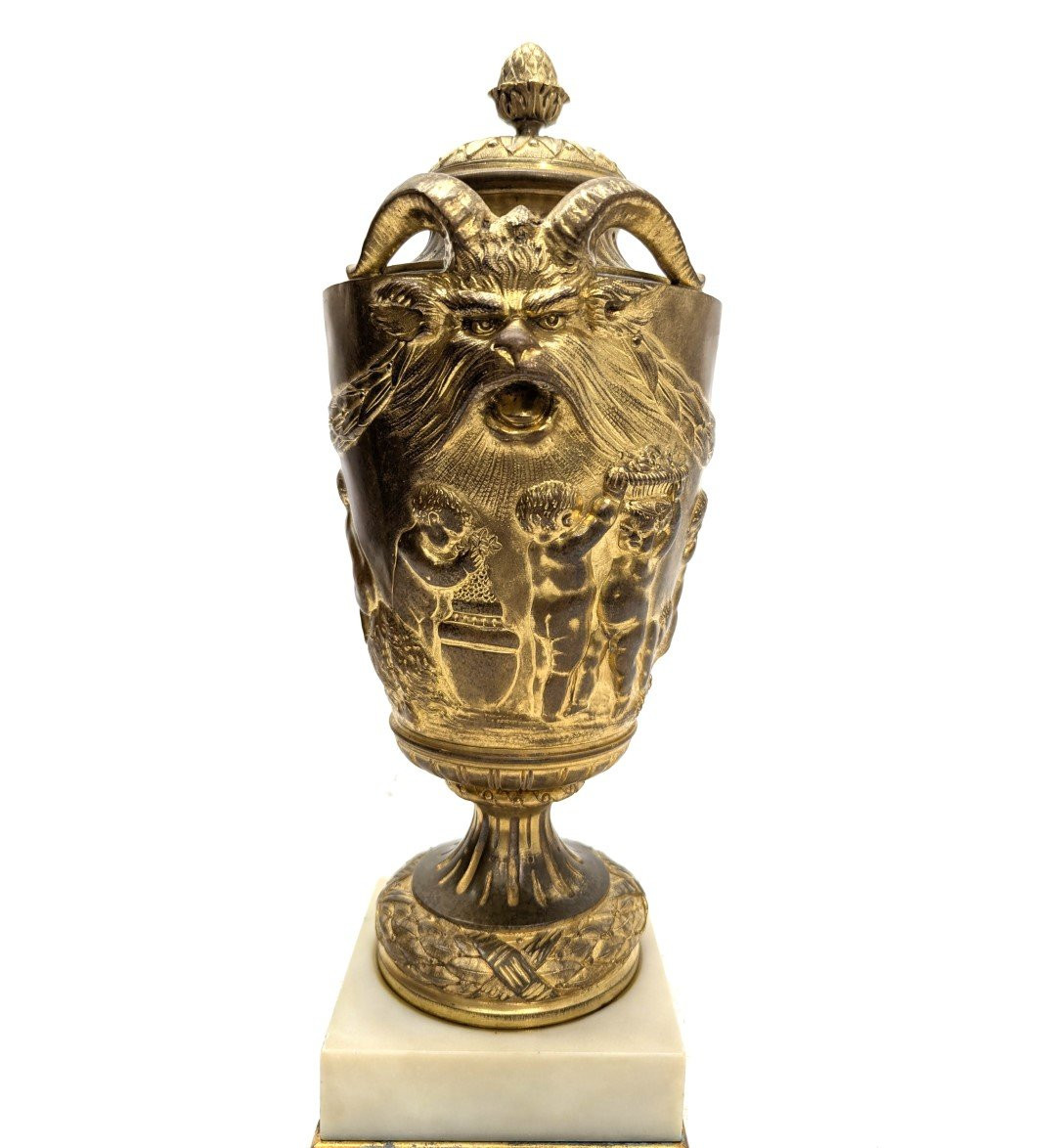 Cassolette en bronze doré époque XIXème modèle de Clodion (paire)-photo-2