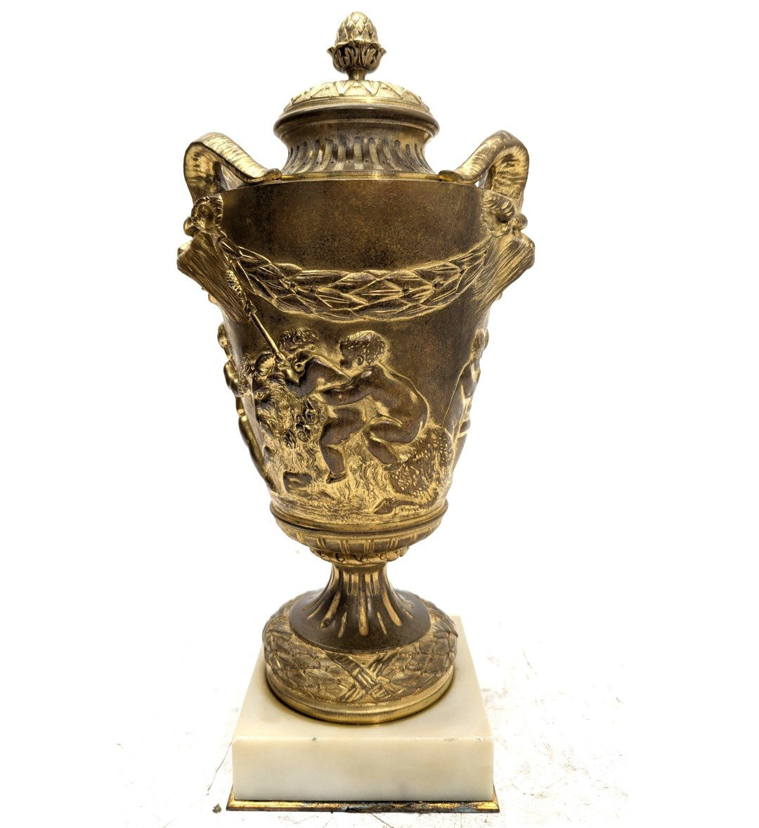 Cassolette en bronze doré époque XIXème modèle de Clodion (paire)-photo-3