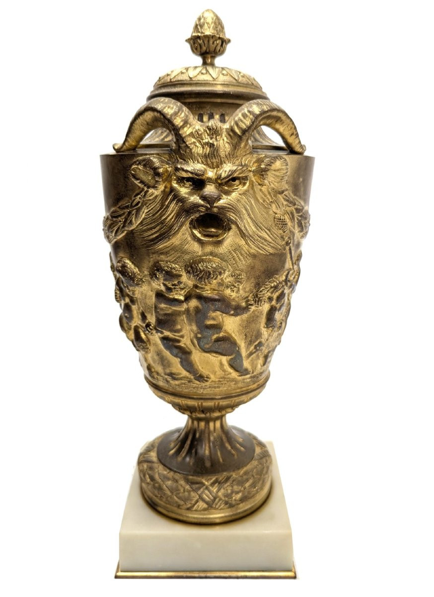 Cassolette en bronze doré époque XIXème modèle de Clodion (paire)-photo-4