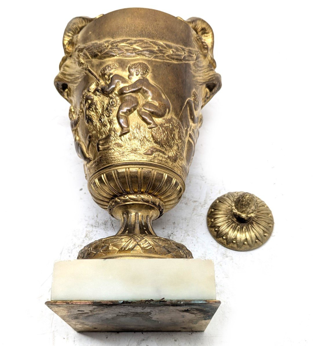 Cassolette en bronze doré époque XIXème modèle de Clodion (paire)-photo-8
