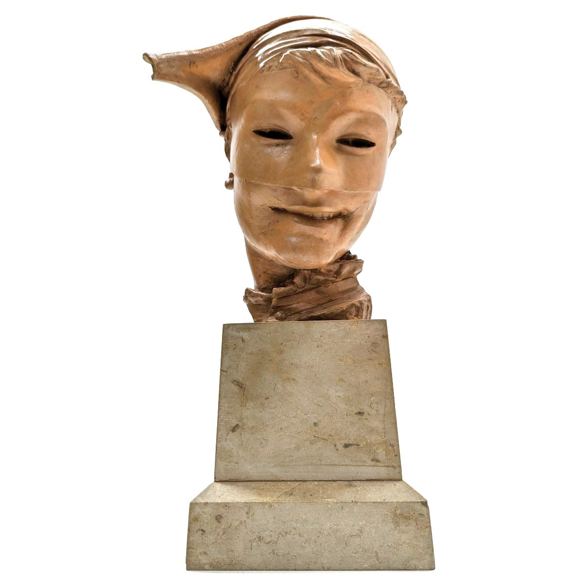 Buste d'arlequin en terre cuite par René Charles de Saint Marceaux