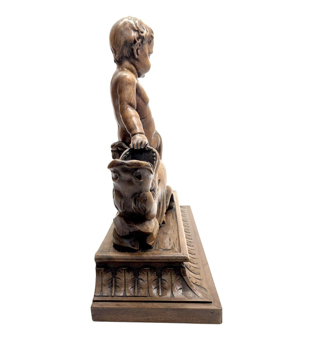 Sculpture en bois d'un bébé adossé à un animal XIXème-photo-4