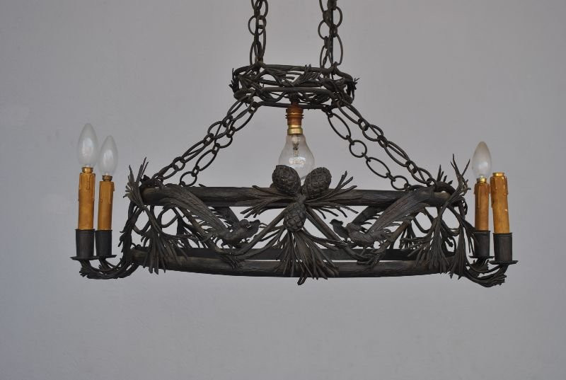 Lustre en fer forgé dans le goût de Brandt art déco 1930-photo-2