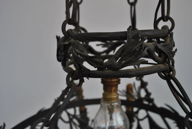 Lustre en fer forgé dans le goût de Brandt art déco 1930-photo-4