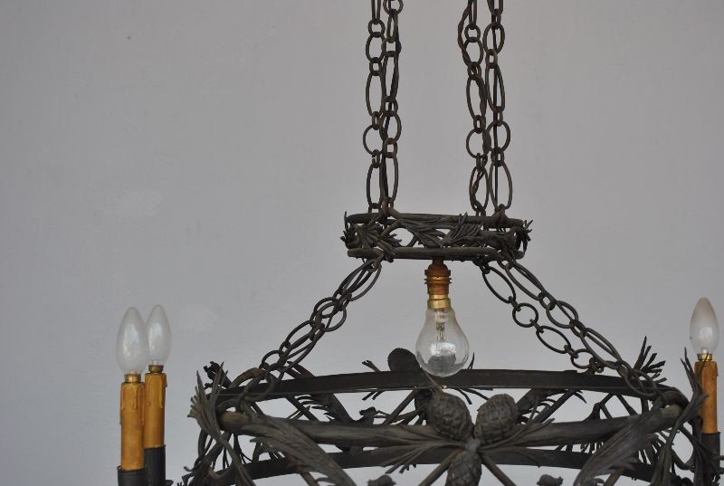 Lustre en fer forgé dans le goût de Brandt art déco 1930-photo-1