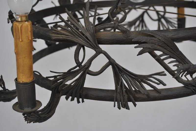 Lustre en fer forgé dans le goût de Brandt art déco 1930-photo-3