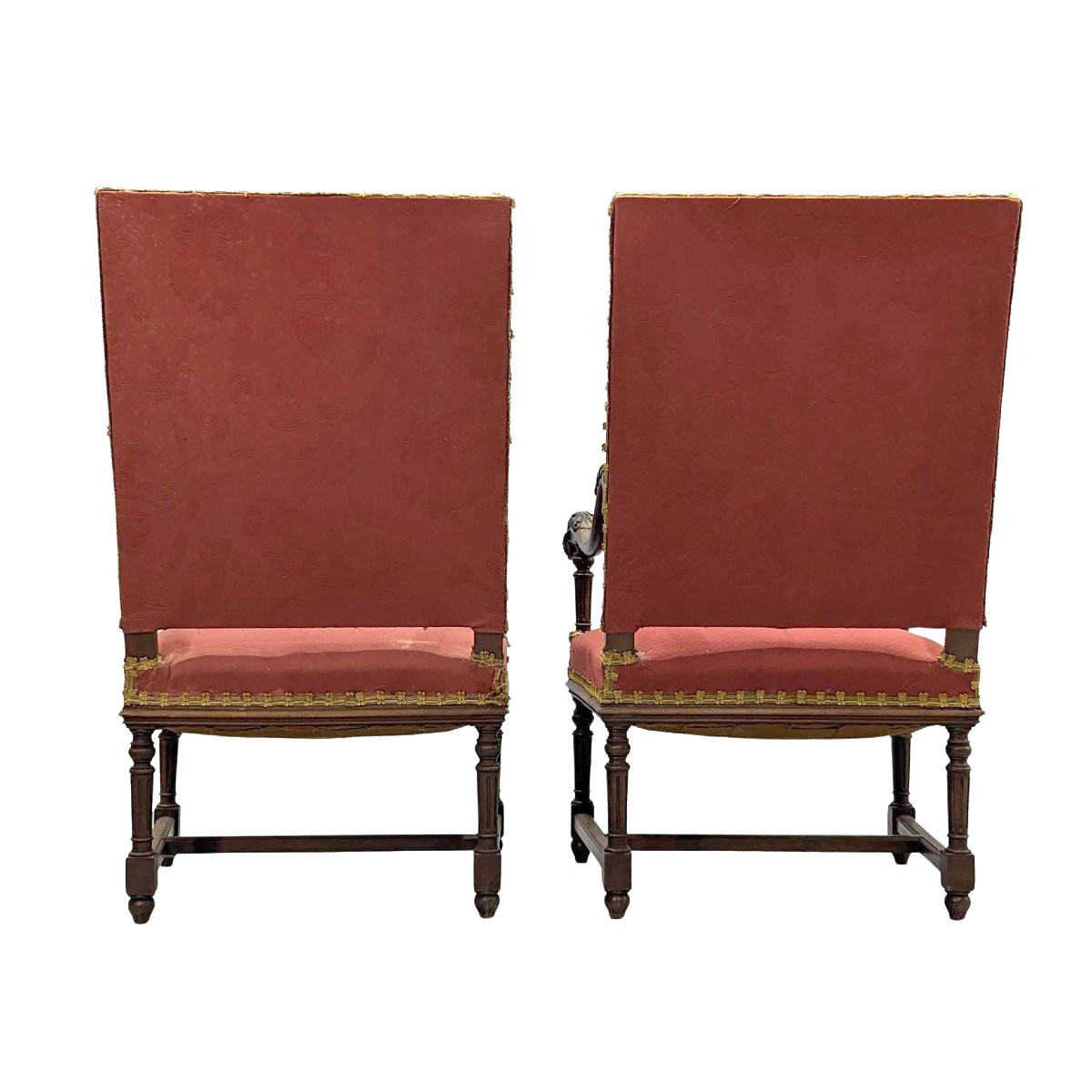 Pair Of Louis XIII Style Armchairs Walnut Acanthus Leaves-photo-3