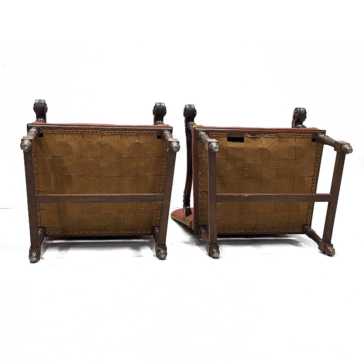 Pair Of Louis XIII Style Armchairs Walnut Acanthus Leaves-photo-5