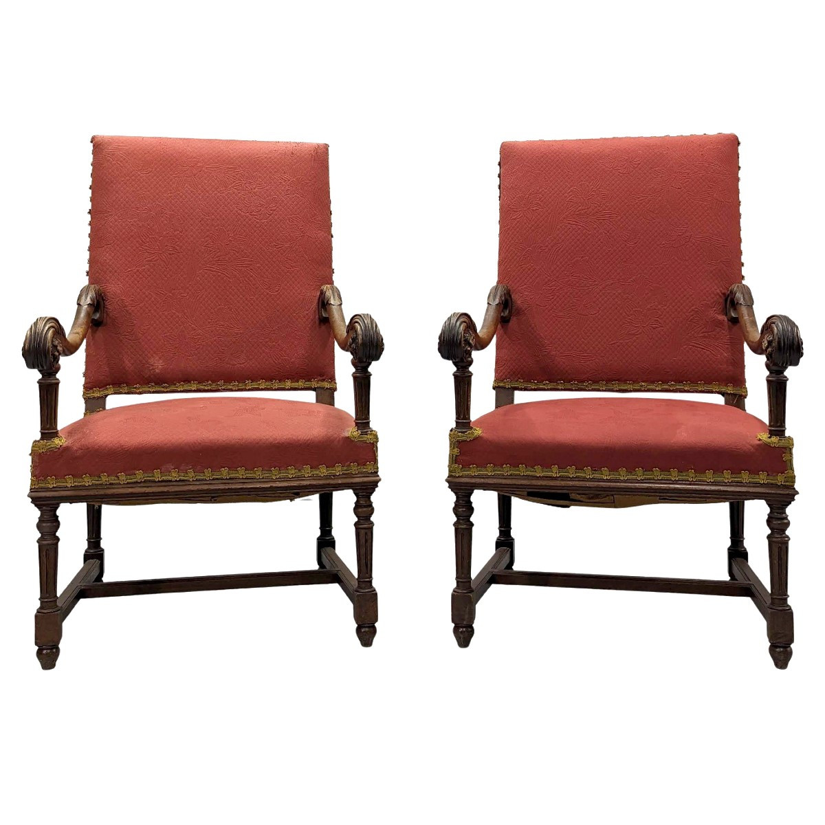 Pair Of Louis XIII Style Armchairs Walnut Acanthus Leaves