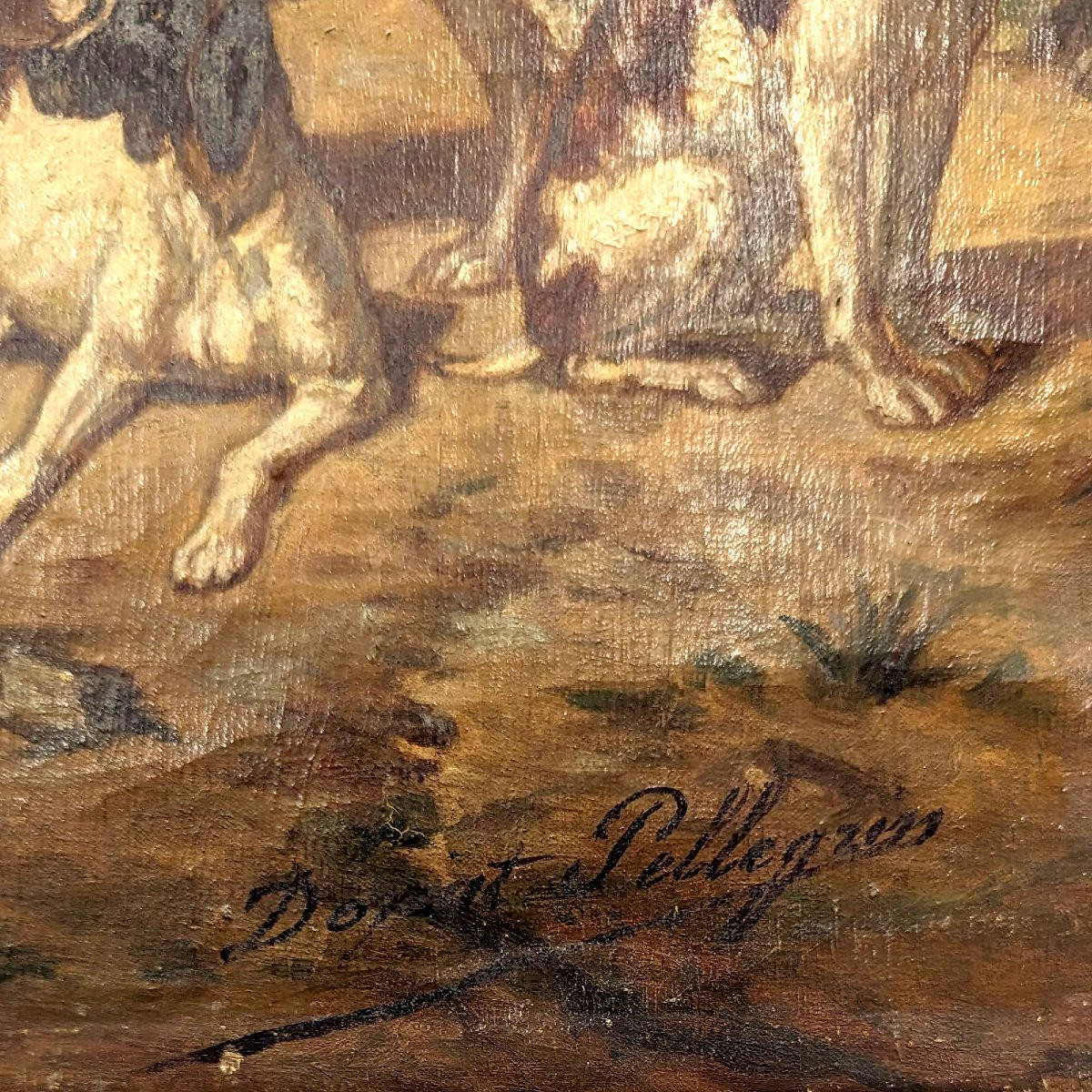 Oil On Canvas Chasse à Cour Signed By Pellegrin Donat-photo-1