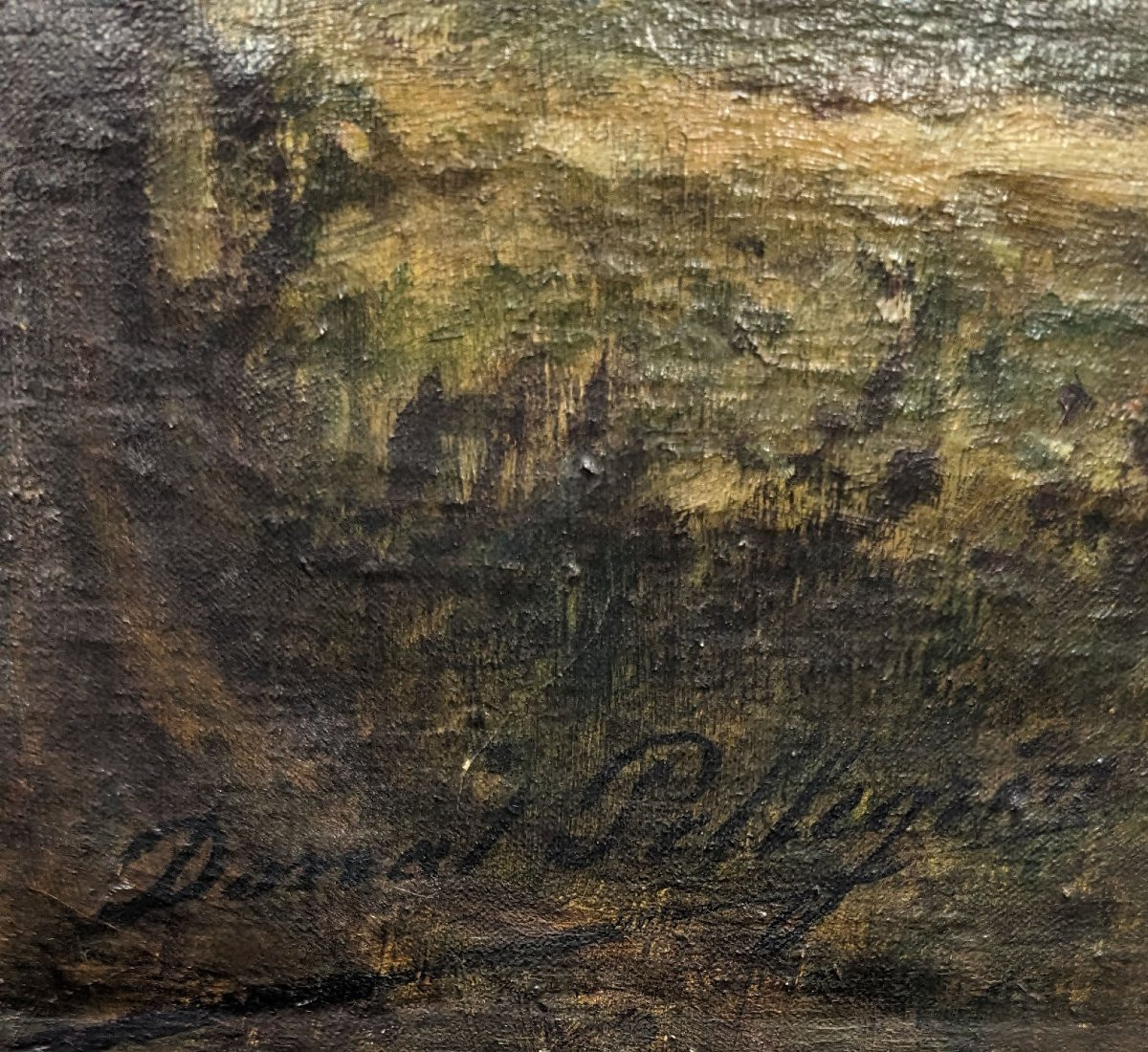 Huile sur toile Chasse à cour signée de Pellegrin Donat-photo-2