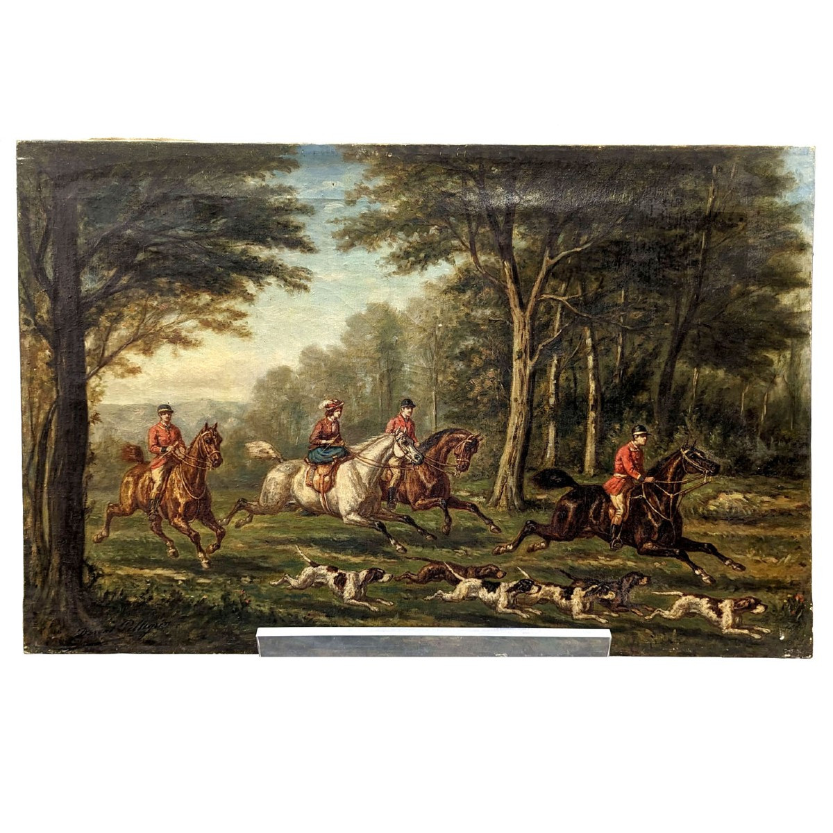 Huile sur toile Chasse à cour signée de Pellegrin Donat