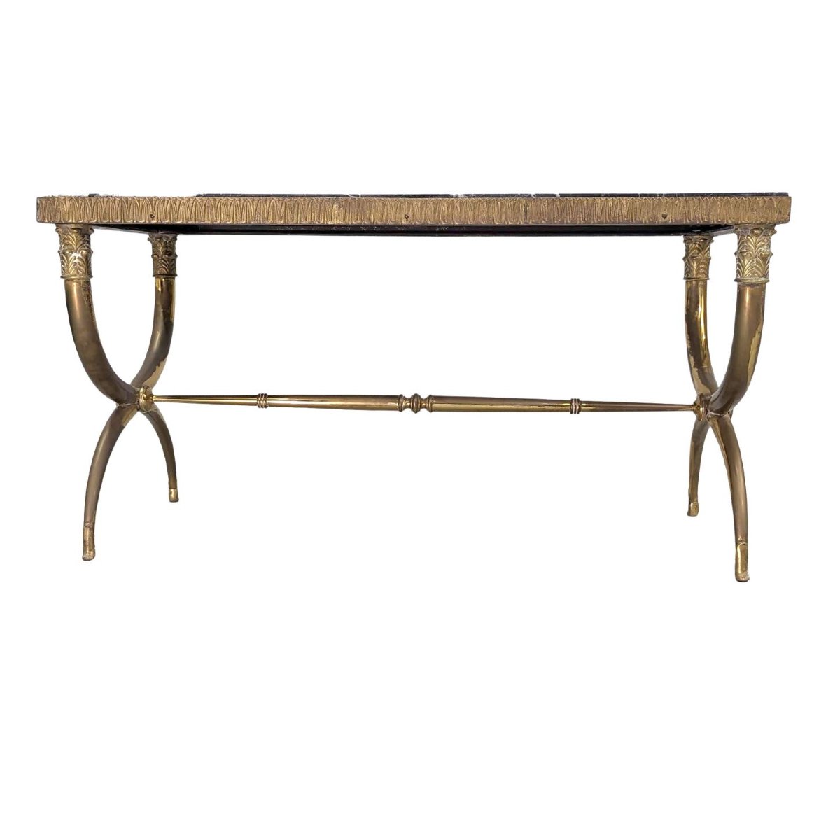 Table basse 1940 en bronze dessus marbre-photo-1