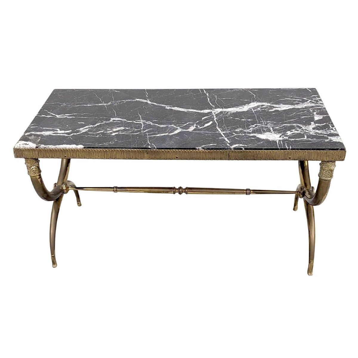 Table basse 1940 en bronze dessus marbre-photo-2