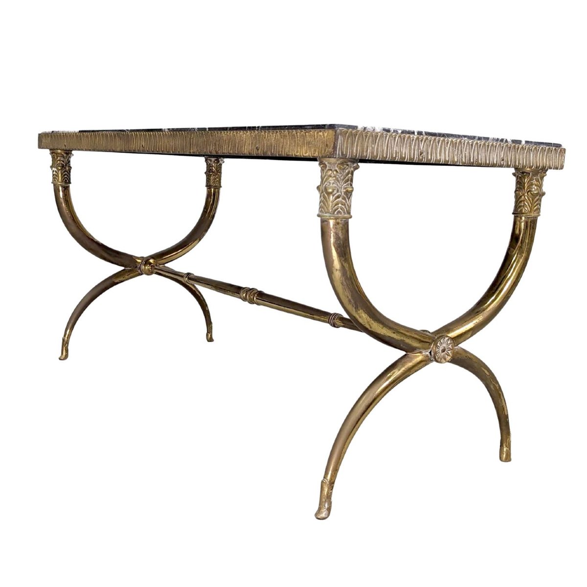 Table basse 1940 en bronze dessus marbre-photo-3