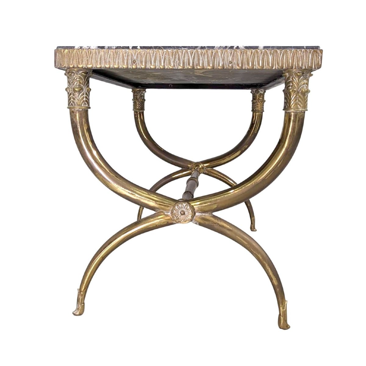 Table basse 1940 en bronze dessus marbre-photo-4