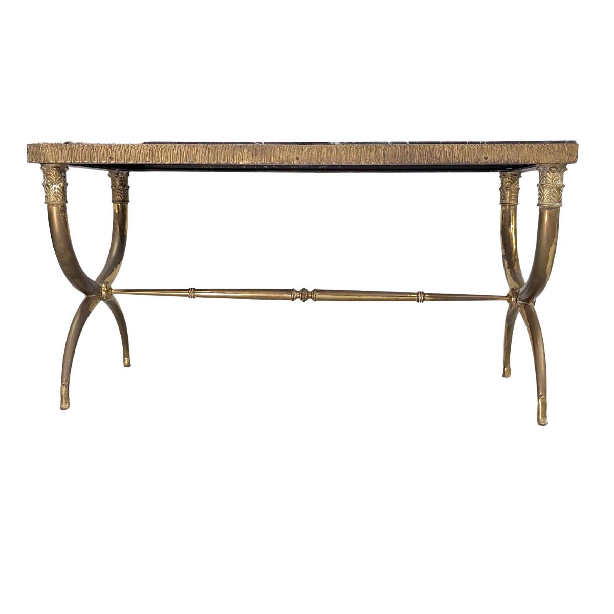 Table basse 1940 en bronze dessus marbre
