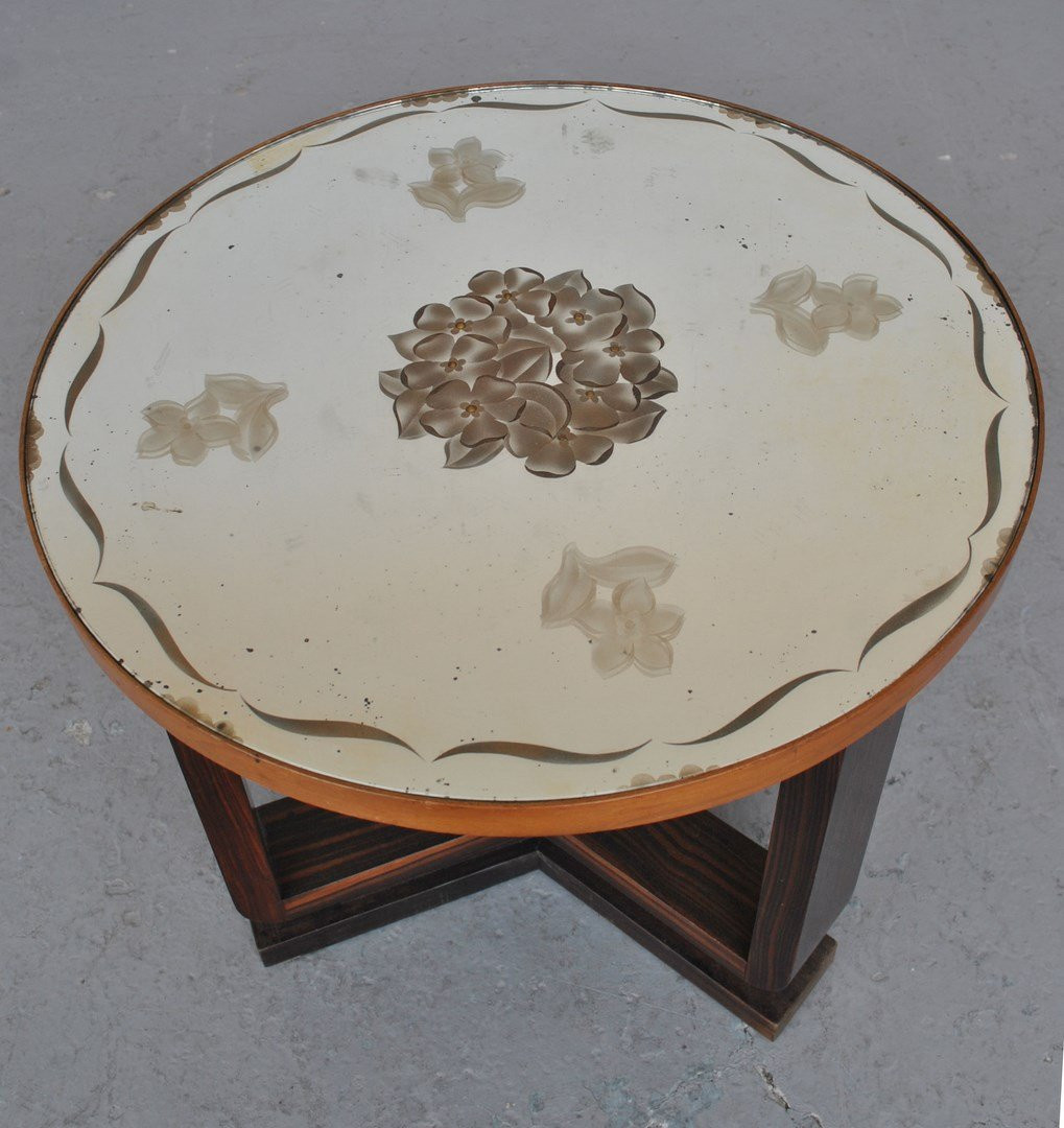 1930s Art Deco Pedestal Table With Glass Top-photo-2