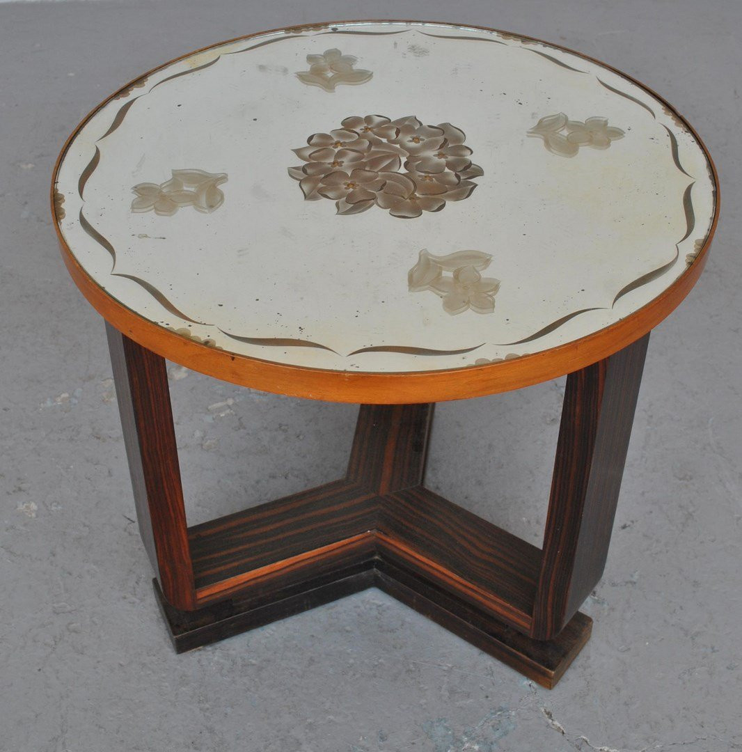 1930s Art Deco Pedestal Table With Glass Top-photo-5