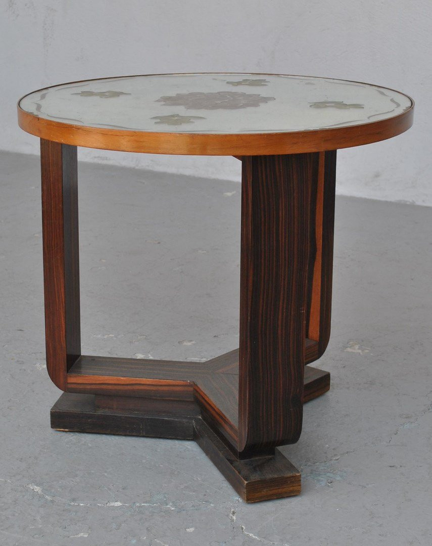 1930s Art Deco Pedestal Table With Glass Top-photo-6