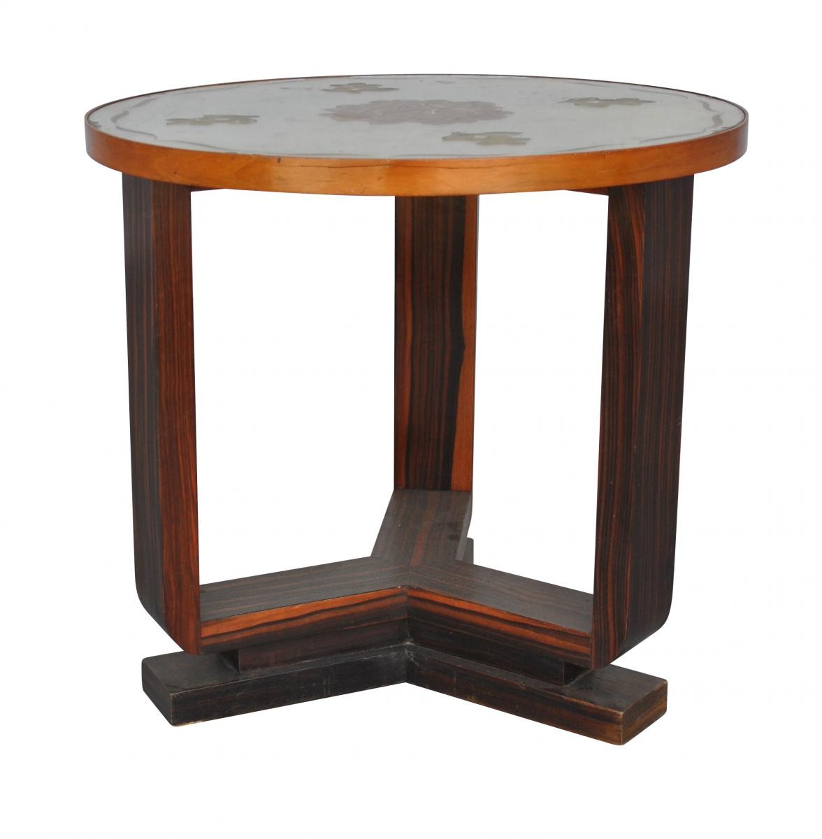 1930s Art Deco Pedestal Table With Glass Top