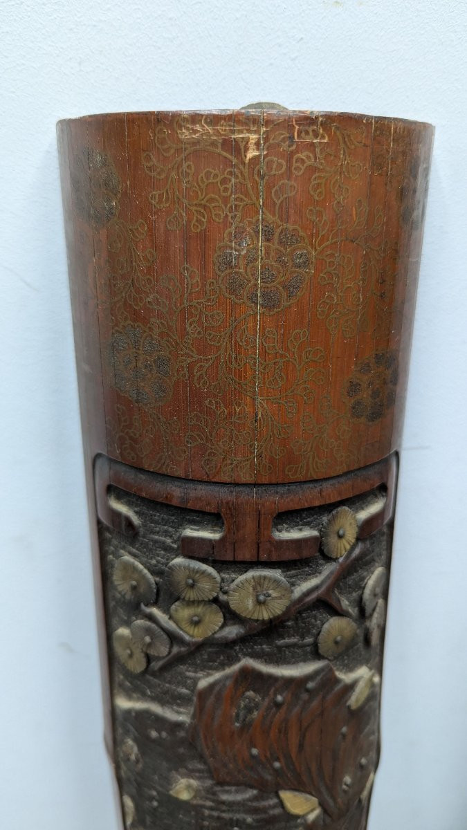 Pair Of Bamboos Inlaid With Mother-of-pearl And Partially Lacquered Japan Meiji Period-photo-1