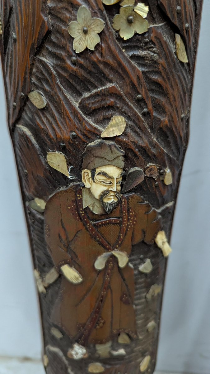Pair Of Bamboos Inlaid With Mother-of-pearl And Partially Lacquered Japan Meiji Period-photo-2