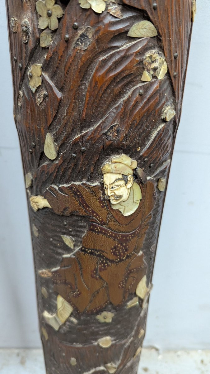 Pair Of Bamboos Inlaid With Mother-of-pearl And Partially Lacquered Japan Meiji Period-photo-3