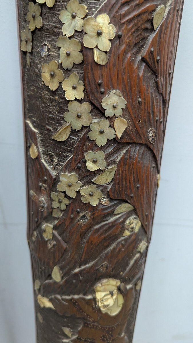 Pair Of Bamboos Inlaid With Mother-of-pearl And Partially Lacquered Japan Meiji Period-photo-4