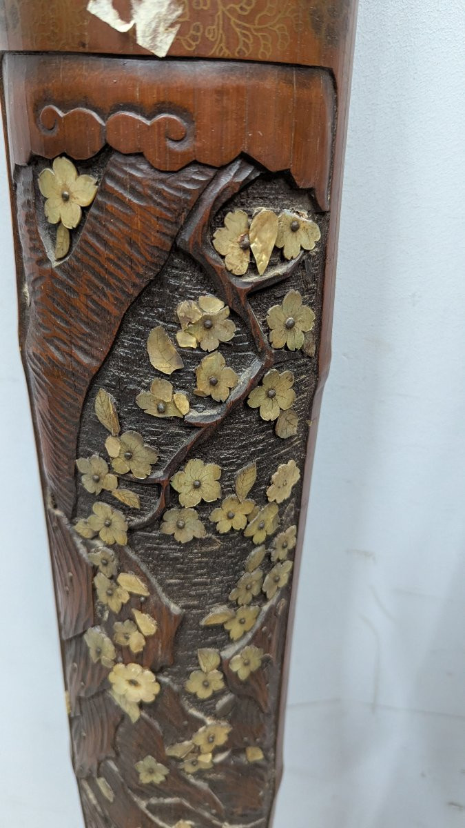 Pair Of Bamboos Inlaid With Mother-of-pearl And Partially Lacquered Japan Meiji Period-photo-5