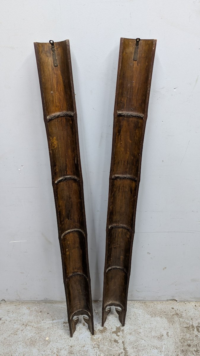 Pair Of Bamboos Inlaid With Mother-of-pearl And Partially Lacquered Japan Meiji Period-photo-8