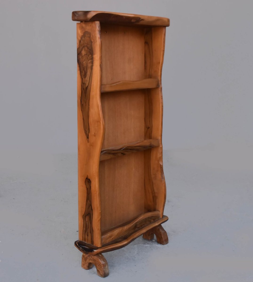 Bibus Brutalist Free-form Bookcase In Olive Wood-photo-6