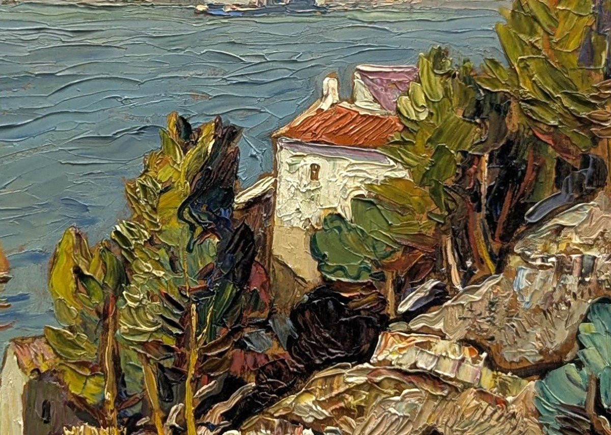 Paysage Bord de mer huile sur toile signée G. Vidal "marine"-photo-3