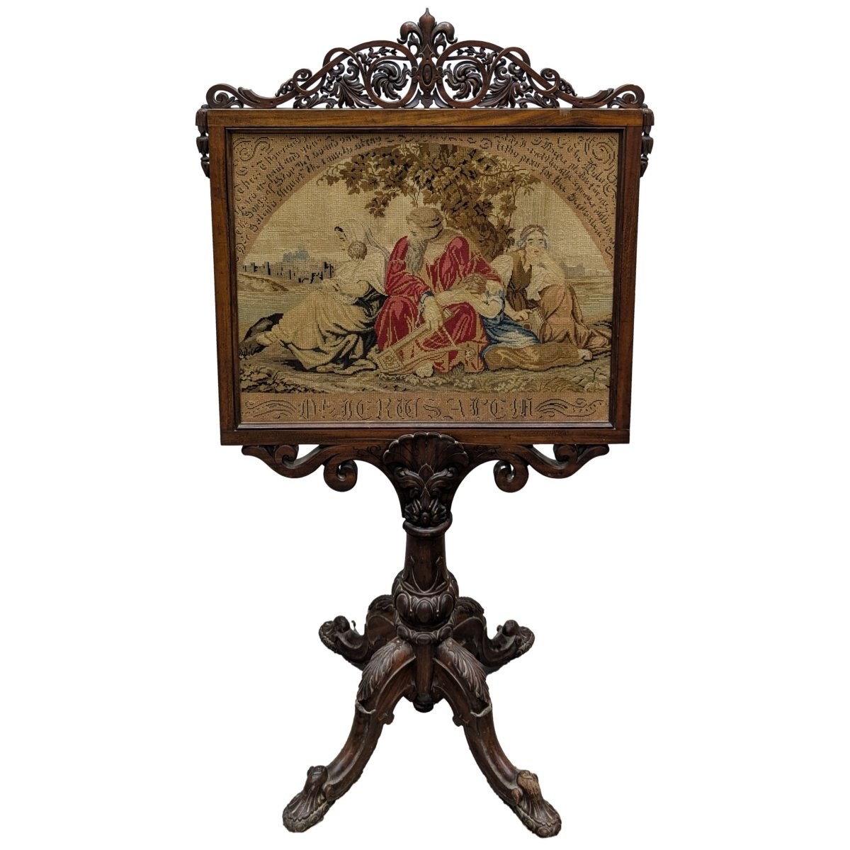 Écran de cheminée en palissandre et tapisserie XIXème-photo-1