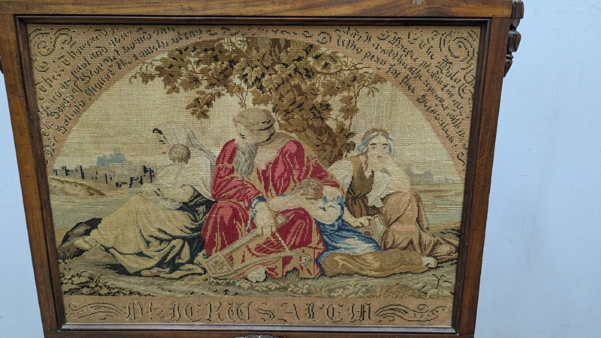 Écran de cheminée en palissandre et tapisserie XIXème-photo-2