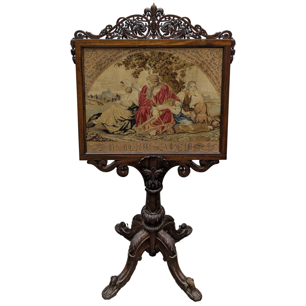 Écran de cheminée en palissandre et tapisserie XIXème