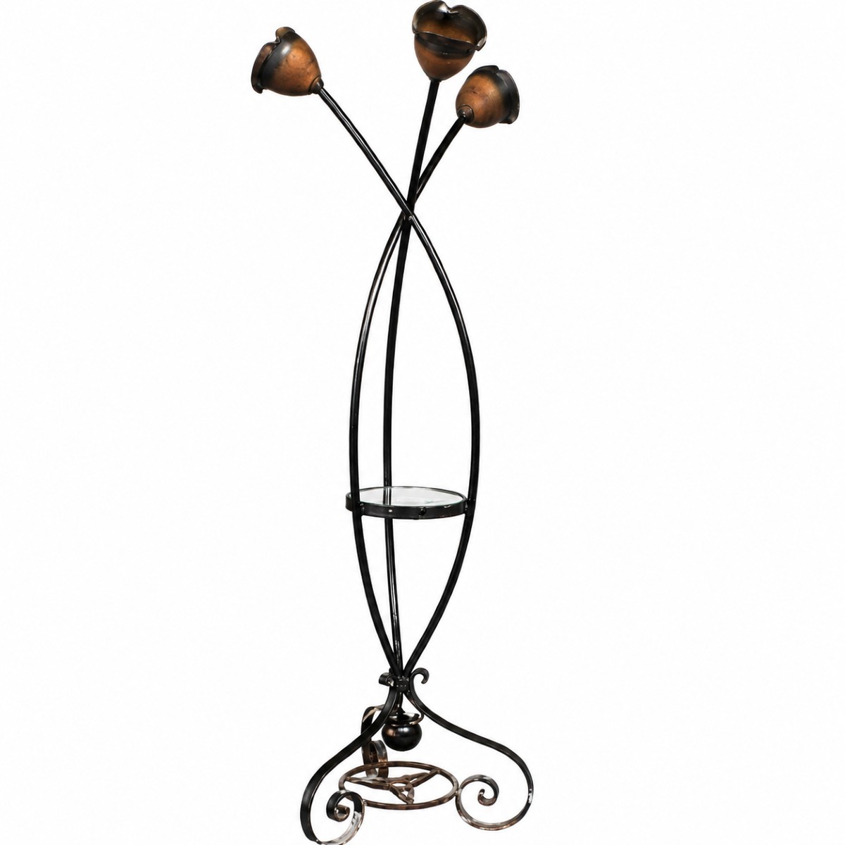 Wrought-iron Floor Lamp With 3 Tulips From The '40s