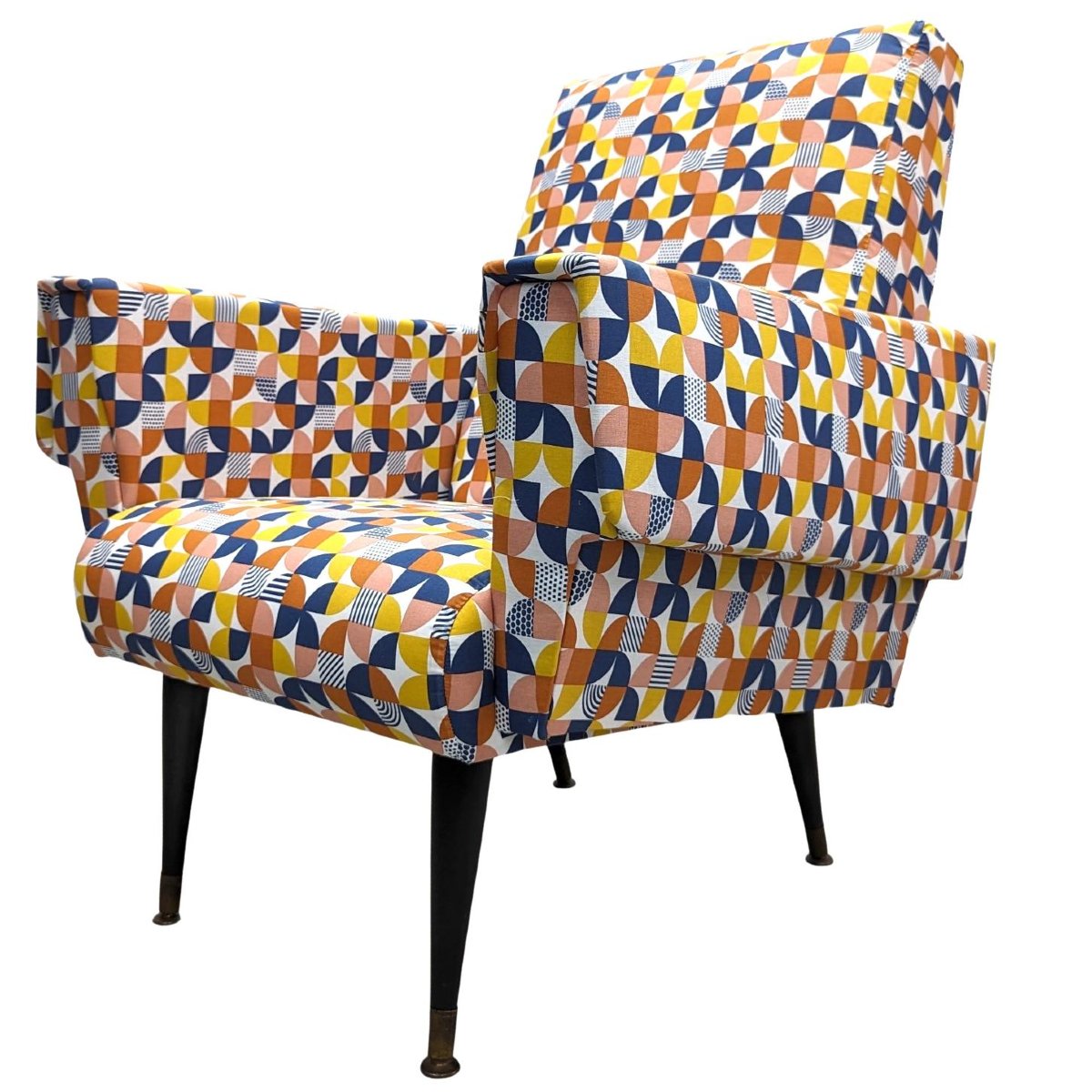 1950s Design Armchair Upholstered In Vintage Fabric-photo-3