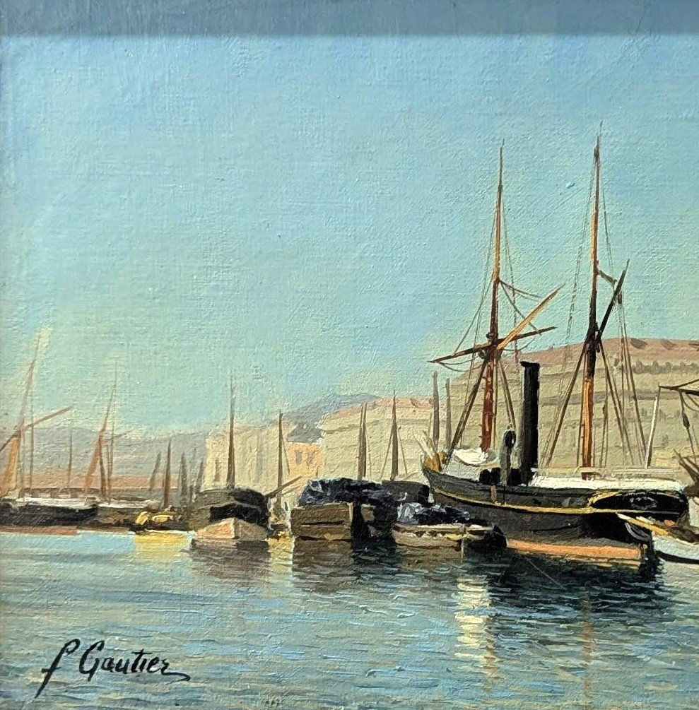 Peinture huile sur toile Marine de François Gautier (1842-1917)-photo-1