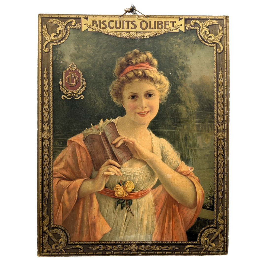 Carton publicitaire biscuiterie vers 1900 chromolithographie