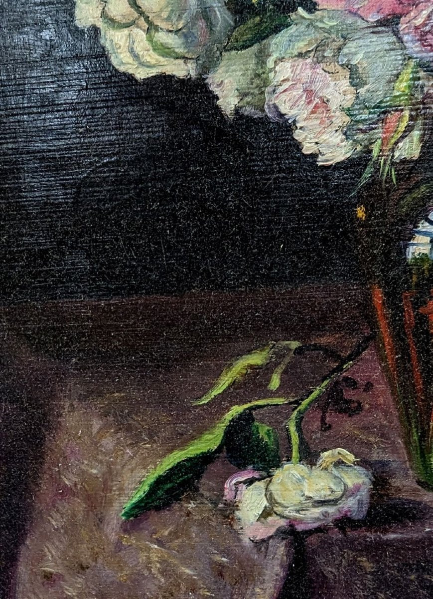 Peinture Nature morte au vase de pivoines-photo-3