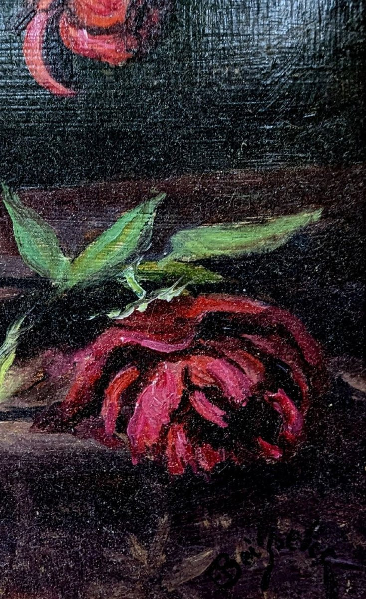 Peinture Nature morte au vase de pivoines-photo-4