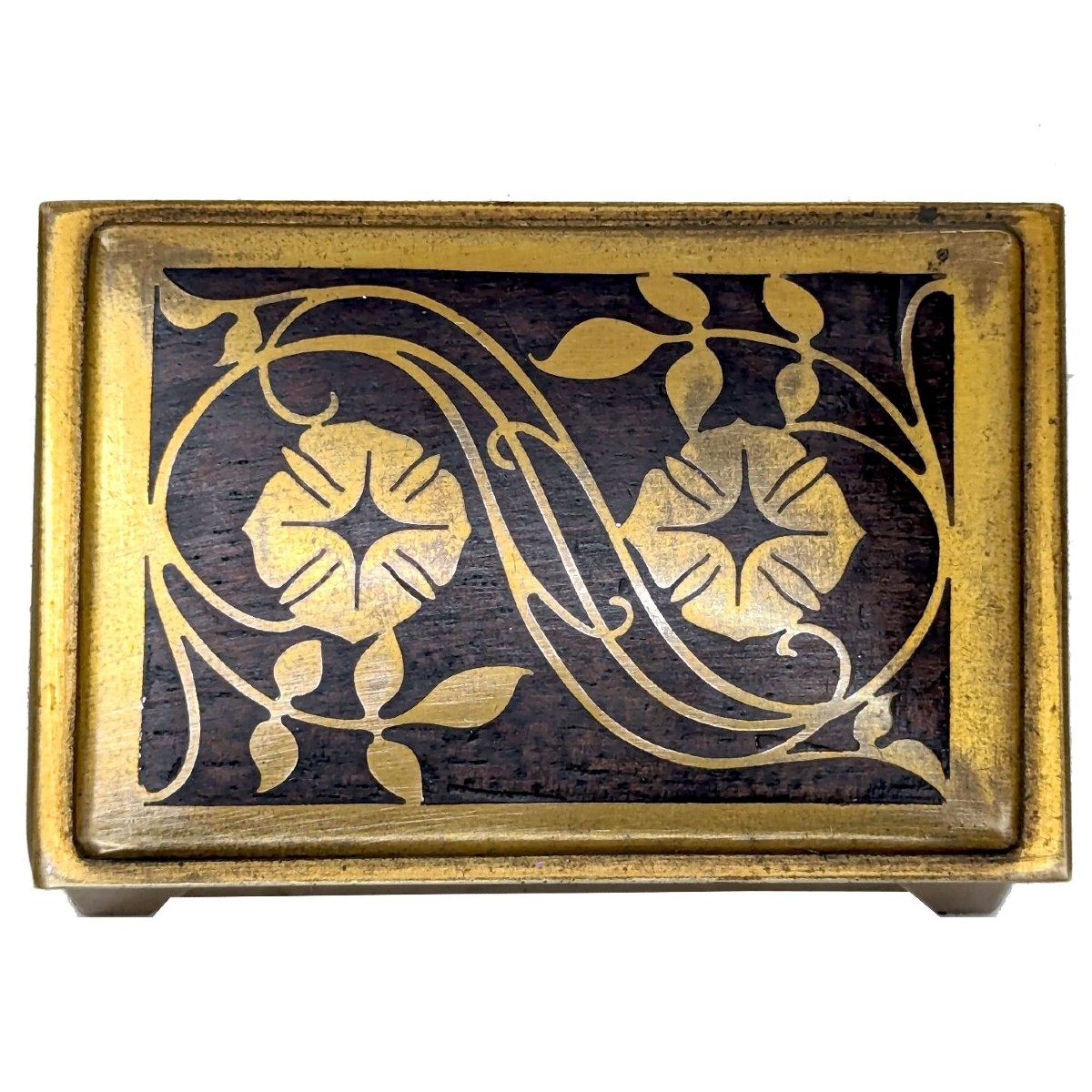 Boite à timbres en palissandre et incrustation Art nouveau 1900