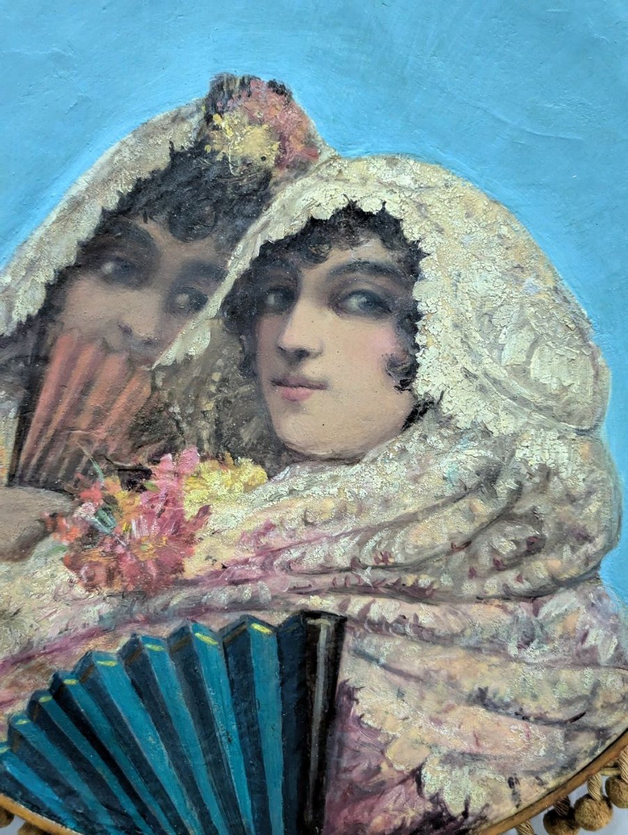 Tambourine With Elegant Women From The 19th Century-photo-2