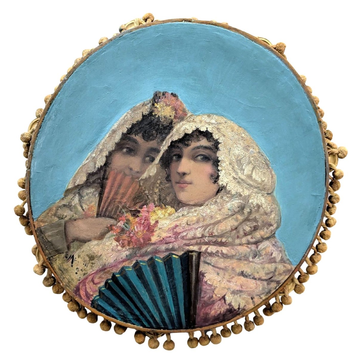 Tambourine With Elegant Women From The 19th Century