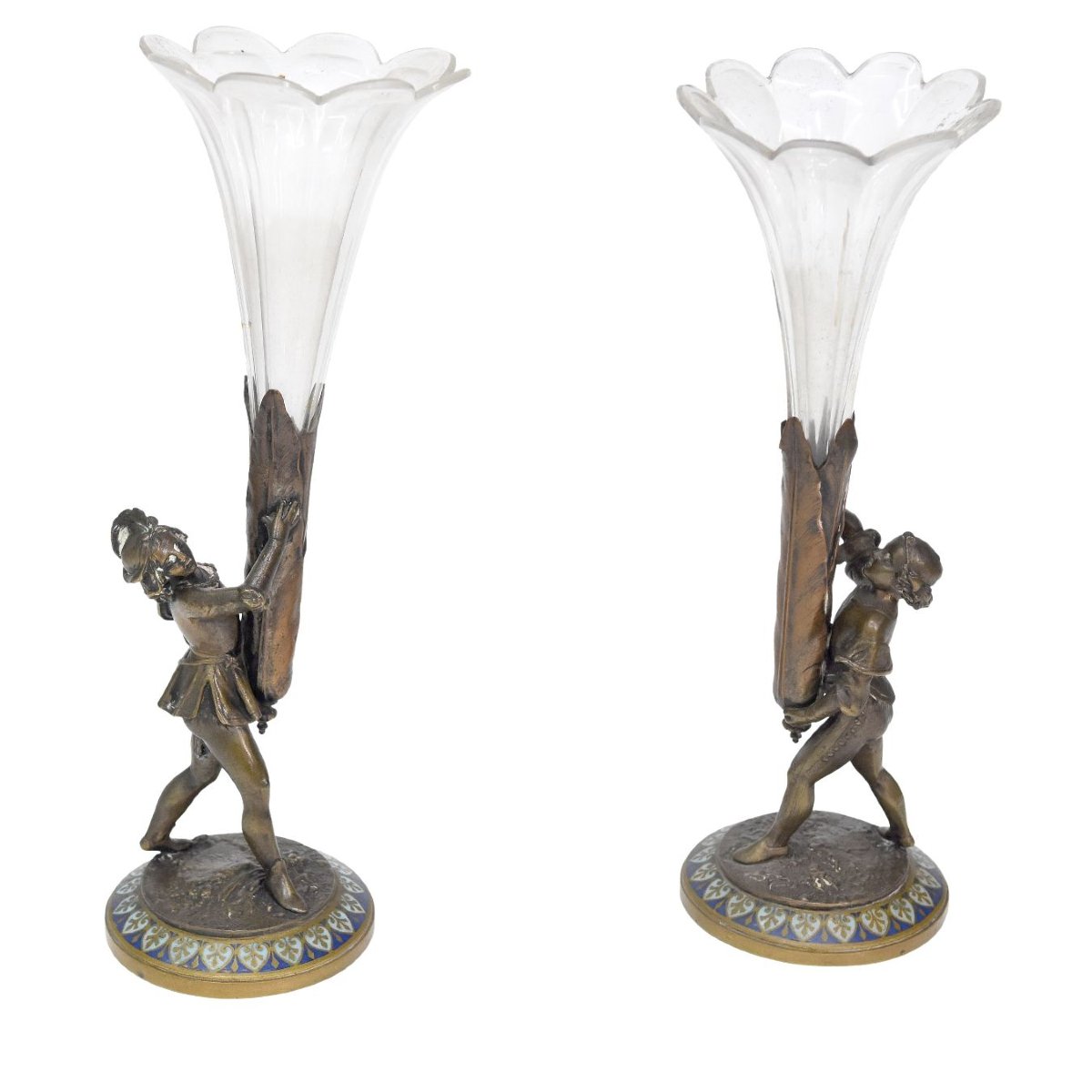 Pair Of Candle Holders Decorated With Young Bronze And Crystal Pages-photo-1