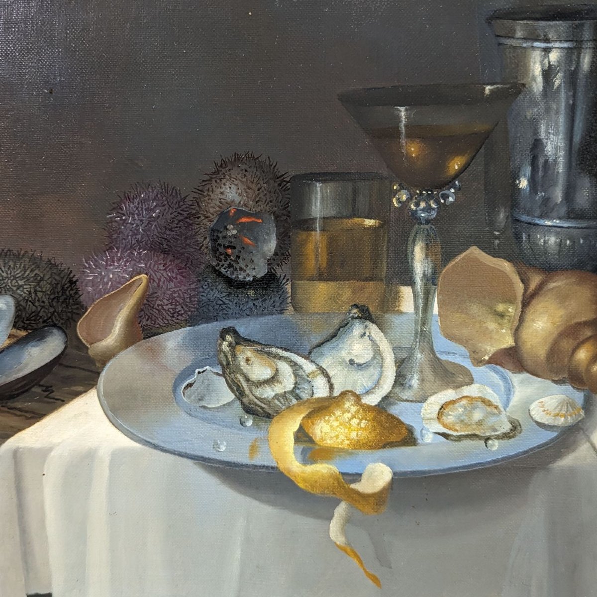 Still Life Seafood Banquet French School Philippe Lazare 20th Century-photo-2